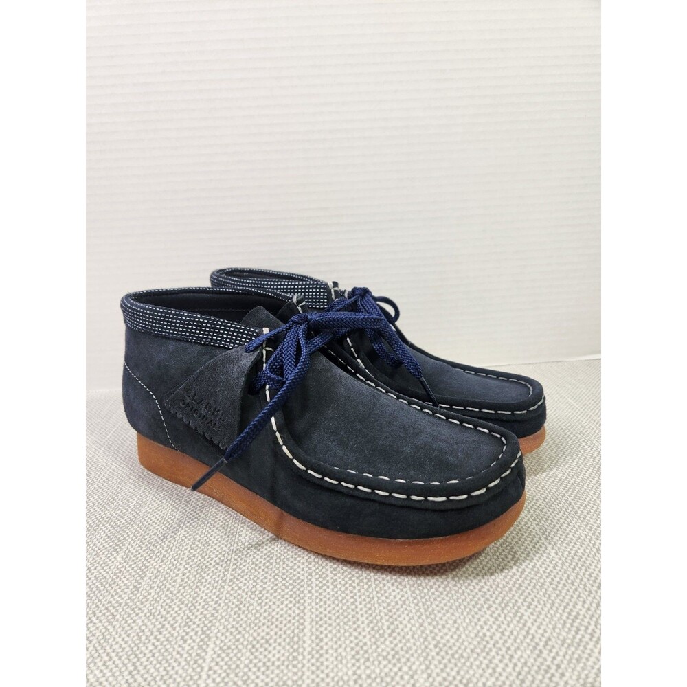 Clarks Originals Blue Marine Wallabee Boots Navy Suede Leather Kids Wide